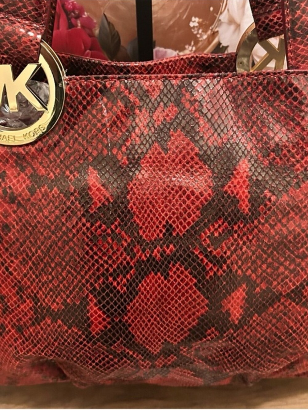 Michael Kors Red Snakeskin-Print Shoulder Bag - Picture 6 of 16